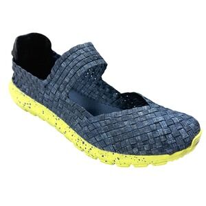 NIB Bernie Mev Runner Charm Woven Mary Jane Flats Sz 40 US 9 Neon Yellow Comfort